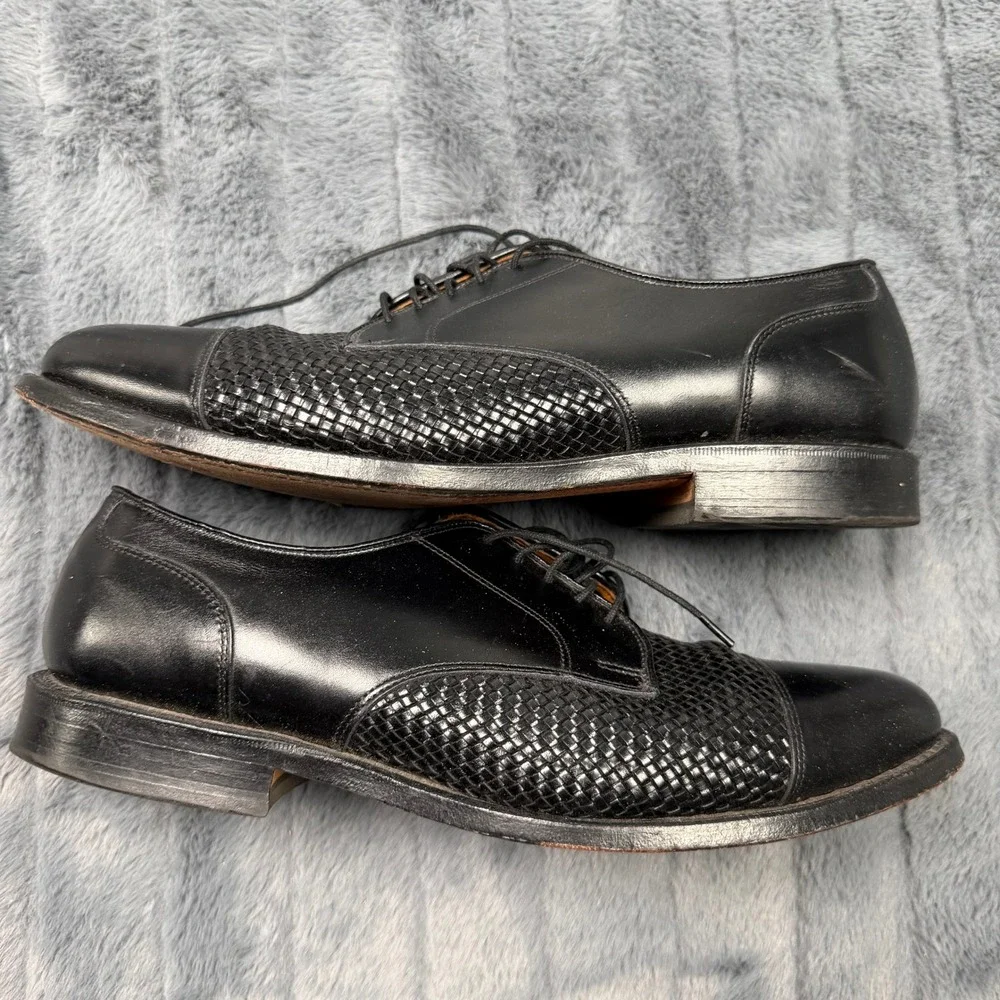 Allen Edmonds Lauderdale Mens 9.5 C Black Woven Leather Cap Toe Oxfords 2204 USA
